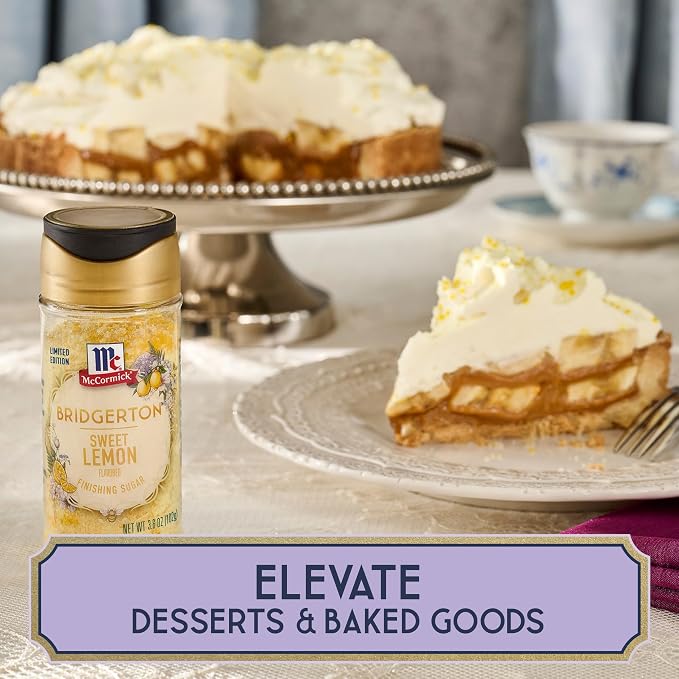 McCormick Bridgerton Finishing Sugar, Sweet Lemon, Limited Edition, Exquisite Lemon Flavor, For Elevating Baked Goods and Beverages, Garnishing, and More, 3.6 oz (Pack of 2)