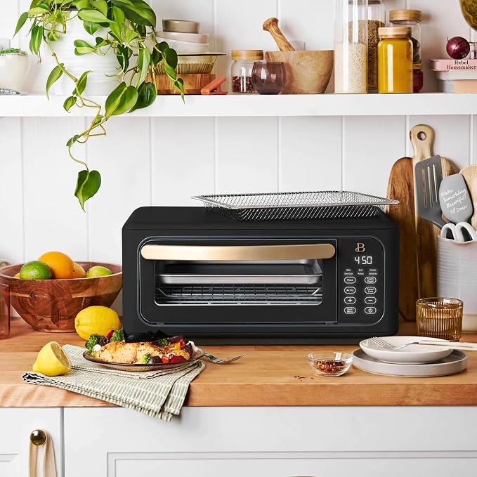 Infrared Air Fry Toaster Oven 9 Slice, 1800W Countertop Oven with Convection & Air Fry Functions, Digital Touch Display, Multi Cooking Modes for Baking, Broiling & Reheating (Black Sesame)