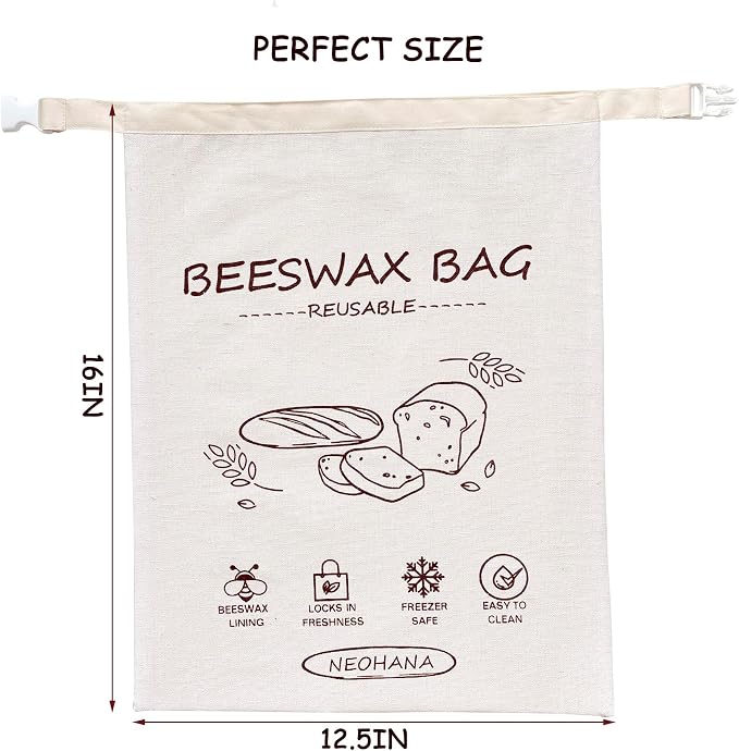 Reusable Beeswax Bread Bag - Bread Bags for Homemade Bread,Cotton Sourdough Bread Bags, Sourdough Storage Bag (2 Pack)