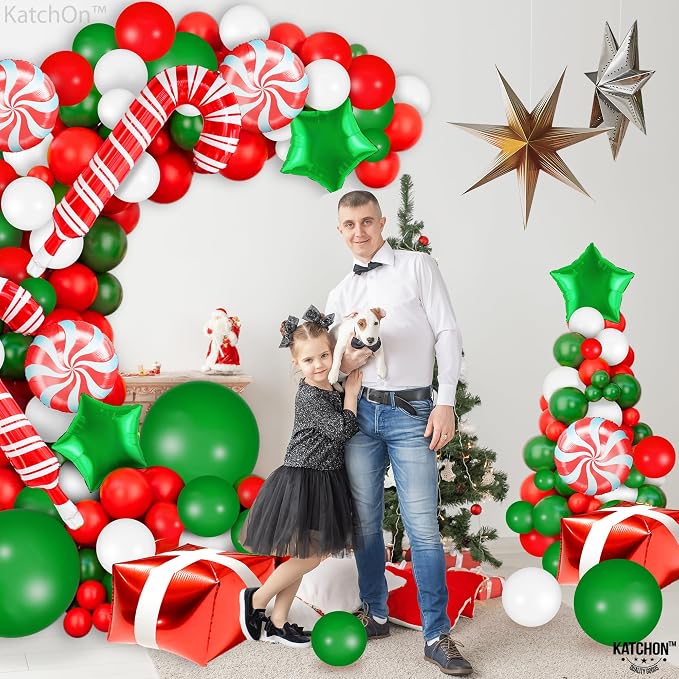 KatchOn, Christmas Balloon Arch Kit - Pack of 123 | Latex & Foil Balloons for Outdoor Christmas Decorations Indoor | Candy Cane Balloon for Merry Xmas Balloons Decorations | Xmas Latex Balloon
