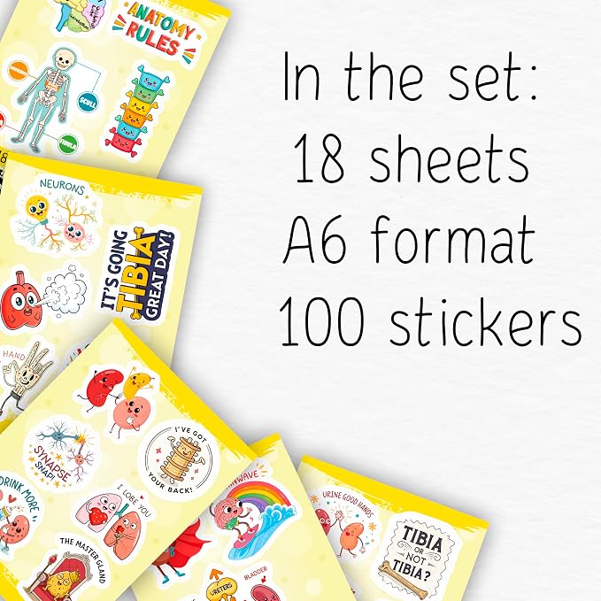 100Pcs Anatomy Stickers for Laptop, Water Bottle - Body Part Stickers Vinyl - Medical, Health Deals - Human Anatomy Gifts for Man & Woman - Sonography, Radiology, Healthcare, Nurse, Bone Decals