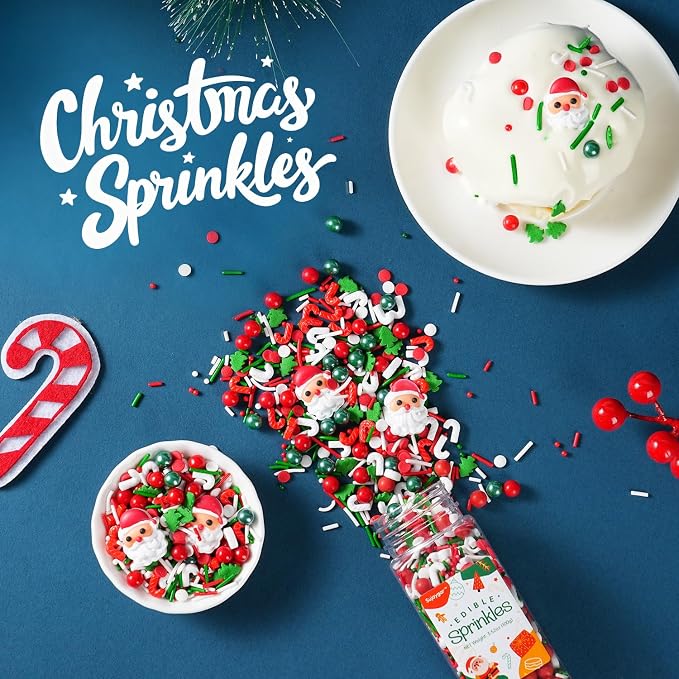Sujoygar Christmas Cake Sprinkles, 3.52oz Edible Santa Claus Christmas Sprinkles for Cake Decorating Cupcake Toppers Baking Cookie Ice Cream Dount Chocolate