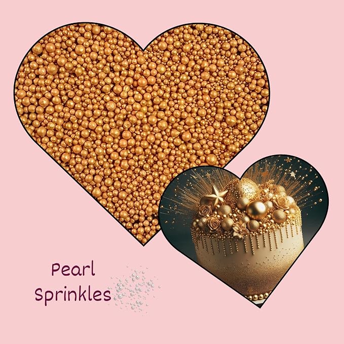 Confect Gold Edible Cake Sprinkles – Confect Love Metallic Disco Balls for Cake & Cupcake Decorating – Shiny Gold Sugar Pearls for Baking, Desserts, Cookies | Vegan, Gluten-Free, Nut-Free, Soy-Free, Dairy-Free, Palm Oil-Free– 4.2 Oz