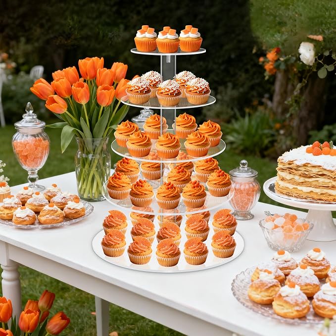 Cupcake Stand for 53 Cupcakes, 5 Tier Cupcake Holder, Clear Round Cupcake Tower, Acrylic Cupcake Stand, Cupcake Display Stand for Party, Wedding, Birthday, Baby Shower, Halloween