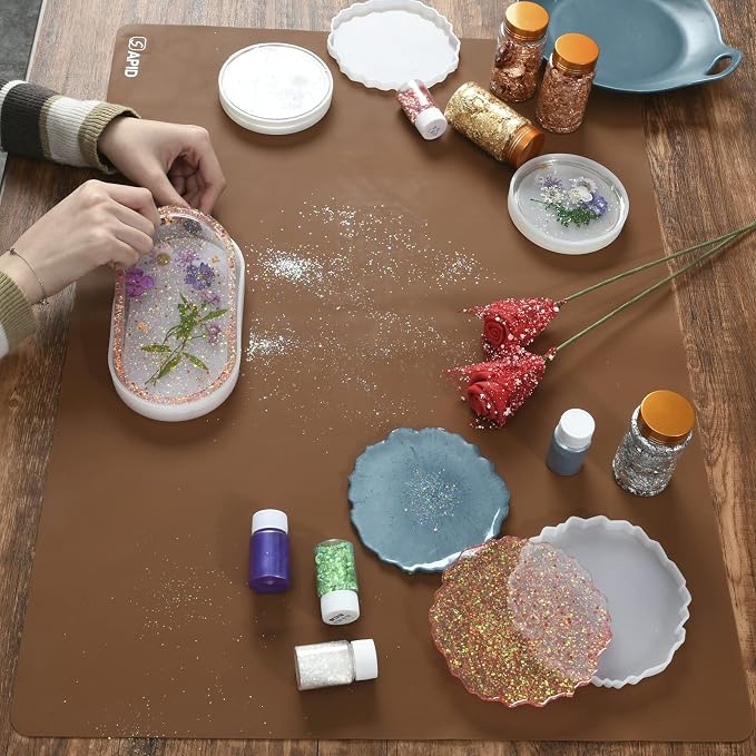 Sapid Extra Large Silicone Sheet for Crafts, Thick Silicone Jewelry Casting Mats, Nonstick Nonslip Silicon Mat for Epoxy Resin, Art Painting, Heat- Resistance Counter Mat (20"×27.9", Brown)