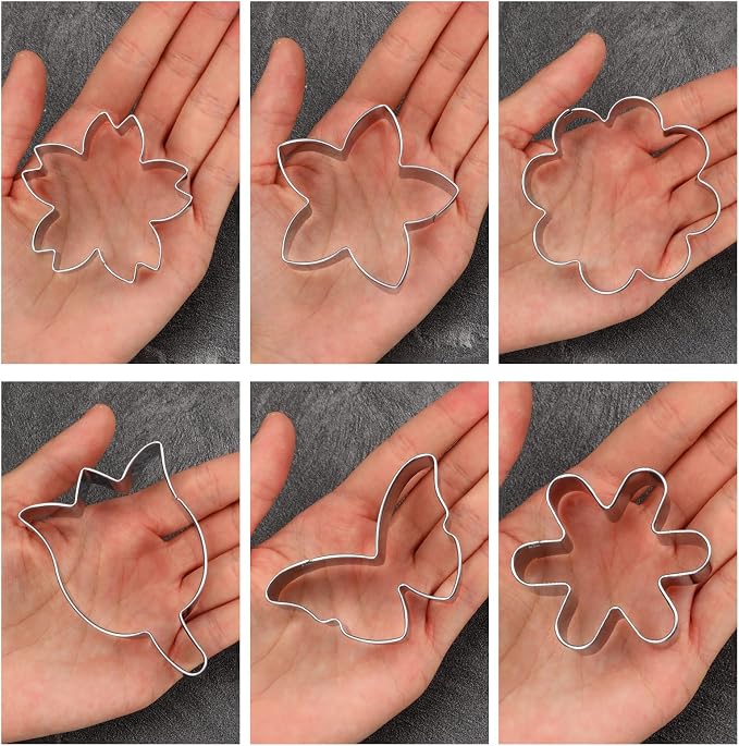6PCS Flower Cookie Cutter Set, Summer Flowers Cookie Cutters-Daisy, Tulip, Butterfly, Biscuit Fondant Molds, Stainless Steel Cookie-Cutters, Christmas DIY Baking Tool