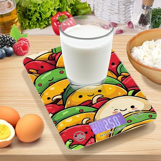 Food Scale Kitchen Scale for Baking Cooking Digital Food Weighing Measuring Scale Small Waterproof Electric Food Scale Cute Cartoon Mexican Tacos