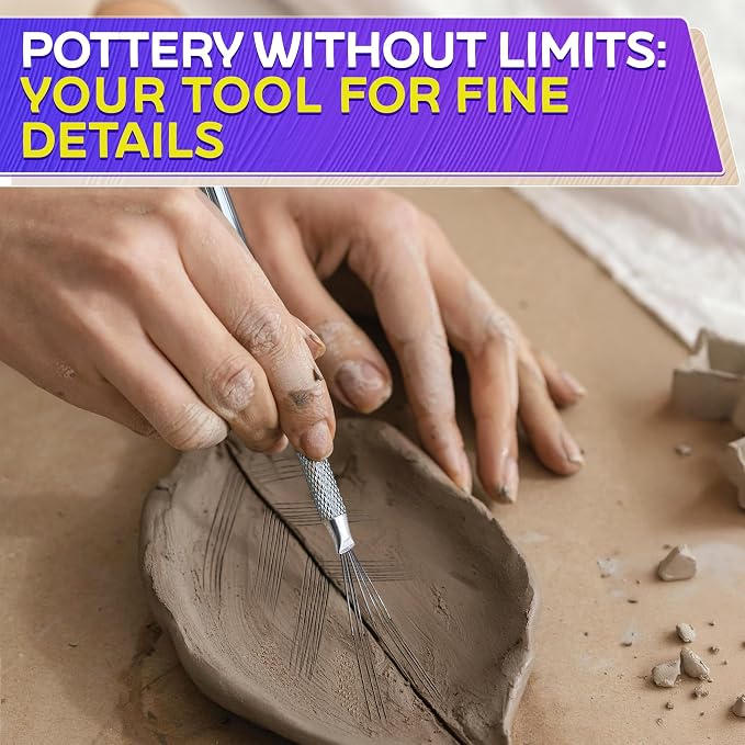2 Pcs Pottery Scoring Tool – 5.33 Inch Clay Scoring Tool with Feather Wire Texture Stainless Steel Tip & Aluminum Alloy Handle – Ideal for Pottery, Ceramic, Polymer, Air Dry Clay Sculpting & Texturing