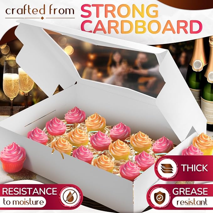 10Pcs Half-Sheet Cake Boxes 19x14x4" - White Bakery Boxes with Window, Pastry and Dessert Box Set for Holiday Desserts Gifts & Presentation, Glossy Flip Top Boxes for Cakes, Cupcakes, Cookies & Donuts