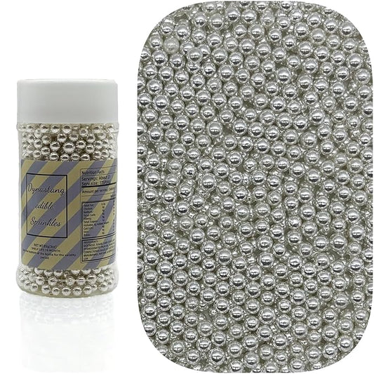 Dynastang 4mm Silver Pearls Sprinkles Edible Pearls Cake Decorating Stars Cake Decorations Cupcake Toppers Cookie Decorating Perfect for Cakes, Cupcakes, Desserts Toppings 3OZ