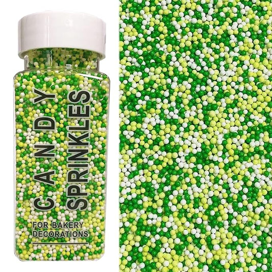 PhilaeEC St Patricks Nonpareils Sprinkle 2mm Mini Peals Green and White Sprinkle Edible for Cake Decoration Cupcake Topper Cookie Baking Decorations Spring St Patricks Supplies