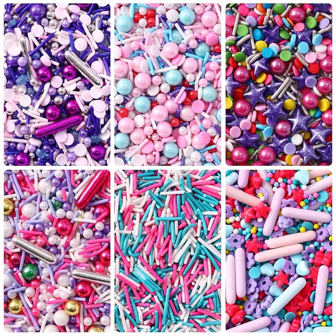 Sprinkles For Cake Decorating, Cupcake, Cookies, Ice Cream Topper, 6 Packs Purple Sprinkles, Pink of Assorted Sprinkles for Cake Baking, Perfect For Birthdays, Wedding