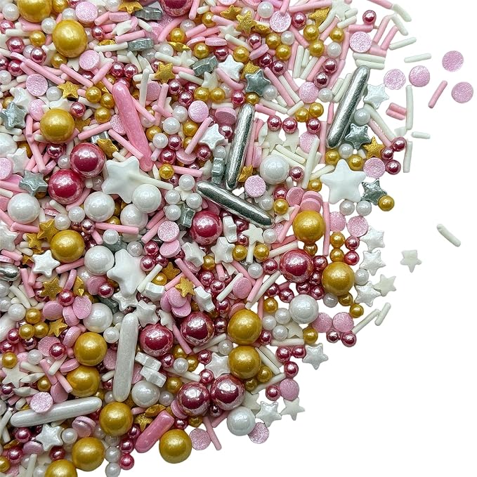 SE Si&Moos Pink Sprinkles 4.6 OZ Pink White and Gold Edible Pearls for Cake Decorating Pink Gold and White Pearl Sprinkles for Baby Shower Halloween Christmas Cookie Decorations