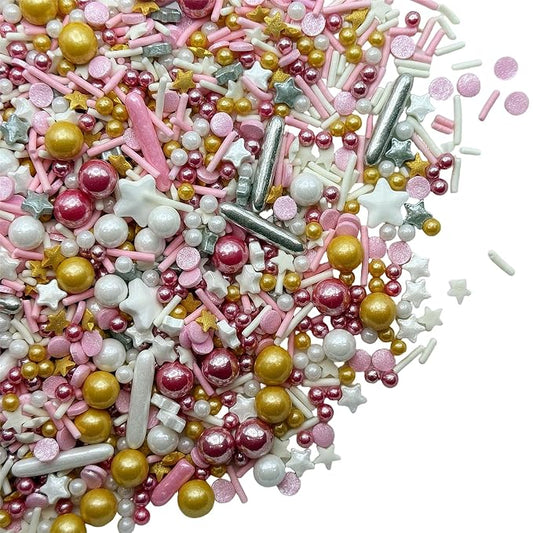 SE Si&Moos Pink Sprinkles 4.6 OZ Pink White and Gold Edible Pearls for Cake Decorating Pink Gold and White Pearl Sprinkles for Baby Shower Halloween Christmas Cookie Decorations