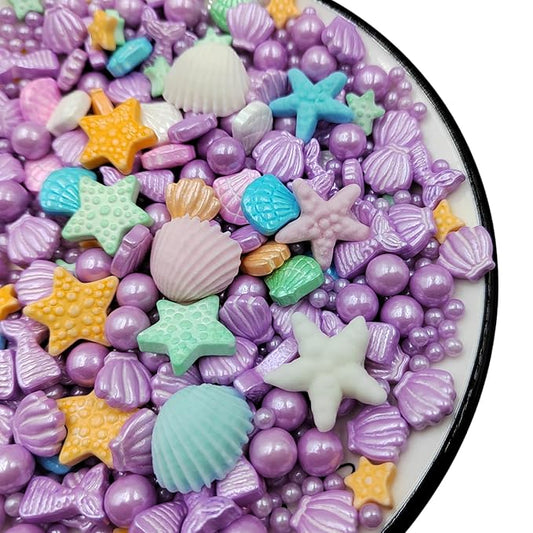 Homankit Mermaid Sprinkle Sweets Sprinkles for Baking Dessert Cupcake Cake Topper Starfish Shell Pearl Mermaid Candy Mix 3.53 Ounces Purple