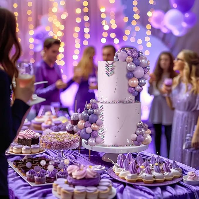 66 PCS Colorful Ball Cake Picks for Cake Decoration Purple Series with 6 Vibrant Colors Pearl Ball Shaped Cupcake Toppers for Birthday Party and Wedding Supplies