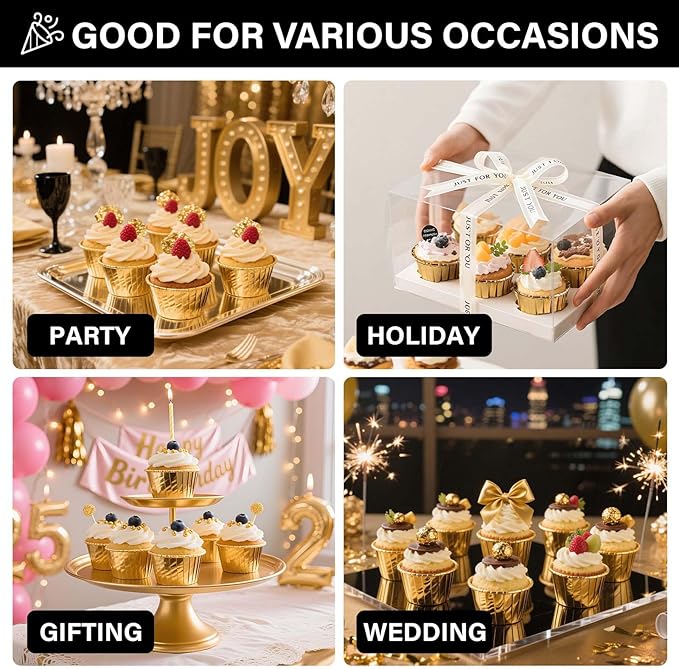 EUSOAR Gold Cupcake Cups, 3.5 Oz 50pcs Disposable Foil Muffin Liners, Gold Cupcake Baking Cups, Ramekin Aluminum Cupcake Tip Pan Ramekin Holders, Little Baking Cups