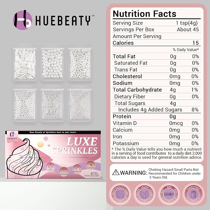 HUEBEATY White Edible Pearls Sprinkles Set with Claw Sprinkle Pen, 6.36oz – Assorted White Cake Sugar Pearls (2mm–10mm) and Sugar Rods Sprinkles for Cake, Cupcakes, Cookies, Wedding & Valentine Desserts