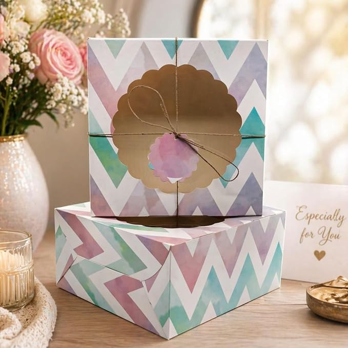 mudrit Cake Boxes with Window 10 Pcs Bakery Boxes for Cakes, Donuts, Brownies, Pie, Pastries and Christmas Cookies: Size 10x10x5 Inches
