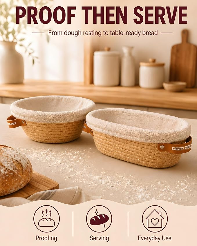 Banneton Bread Proofing Basket Set, 9 Inch Round and 10 Inch Oval Cotton Rope Bread Proofing Basket with Liners and Covers, Sourdough Proofing Basket for Boule Batard Bread Baking Supplies