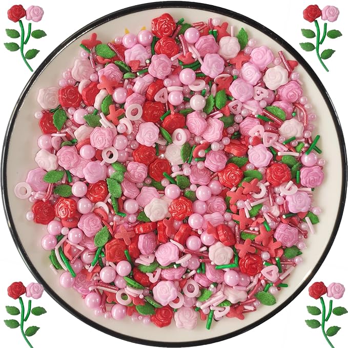 Candy Valentine's Day Rose Edible Cake and Cupcake Sprinkles Cake Topper Sprinkles Decoration Candy Cupcake Dessert Cookie Holiday