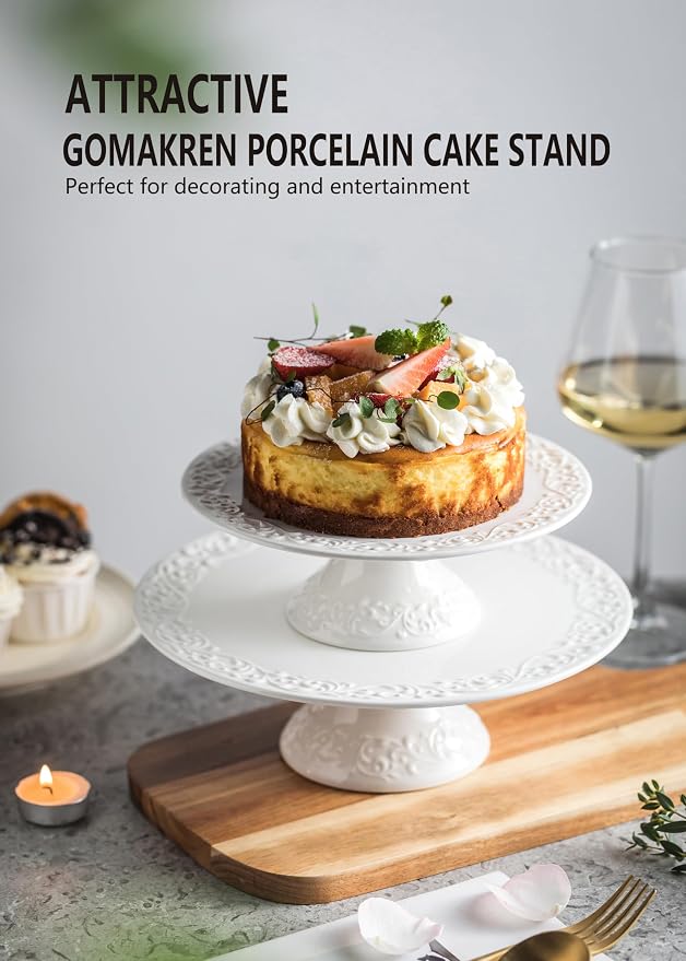 White Cake Stand – Fits Cakes Smaller Than 8 Inches, Porcelain Dessert Plate for Party, Christmas, Baby Shower, Birthday, Home Decorating Stand