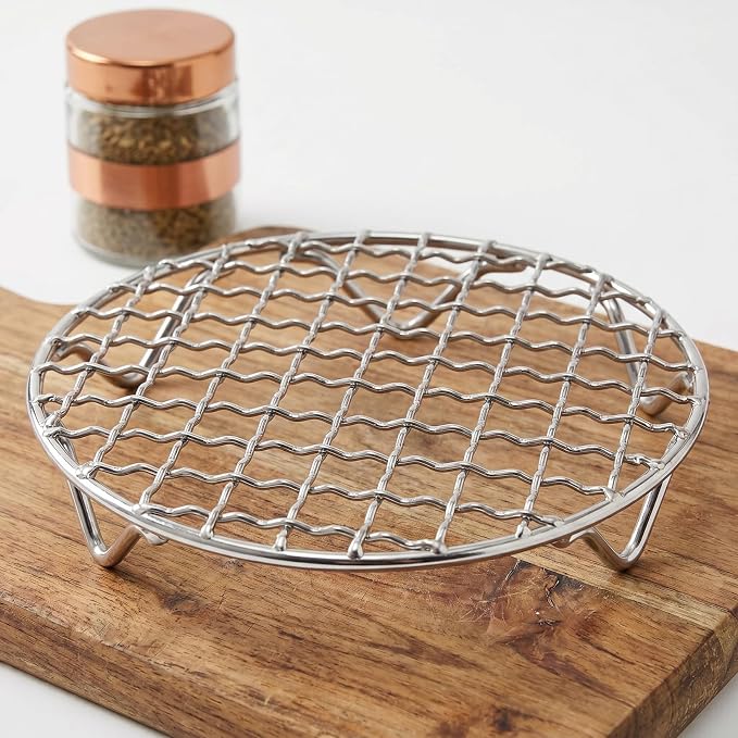 ULTECHNOVO 5.11" Small Round Cooling Rack, Food-Grade Stainless Steel Air Fryer Rack with 0.9" Legs for Baking & Grilling, Mini Wire for Toaster Oven & Ceramic Stove, Dishwasher Safe