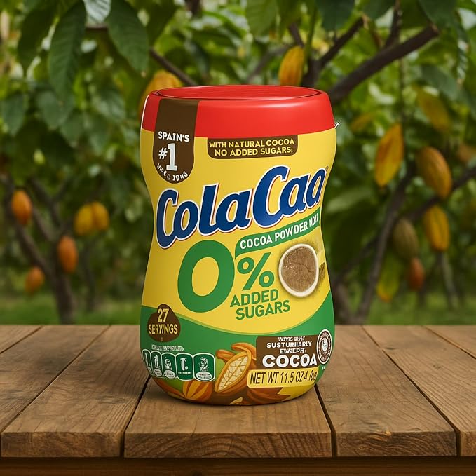 ColaCao 0% Added Sugars Cocoa Powder Mix – Natural Cocoa Drink Mix, 11.5 oz (325 g), Approx. 27 Servings, Hot or Cold Beverage