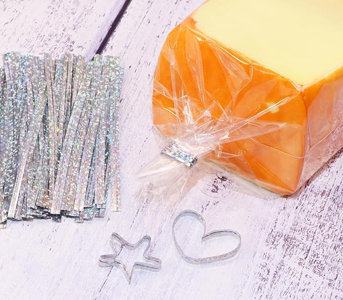 Mini Skater 4" Metallic Twist Ties Foil Bread Ties for Packaging Bakery Candy Goodies Cookies Gift Cellophane Treat Bags Christmas Wedding Party Favor Supplies,500Pcs (Silver)