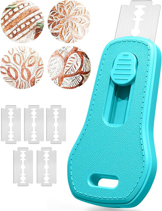 24SHEN Bread Lame, Sourdough Scoring Tool with Extractable & Magnetic, Sour Dough Tools Sourdough Cutter for Homemade Bread Making, Scoring Knife Include 5 Razor Blades-Blue