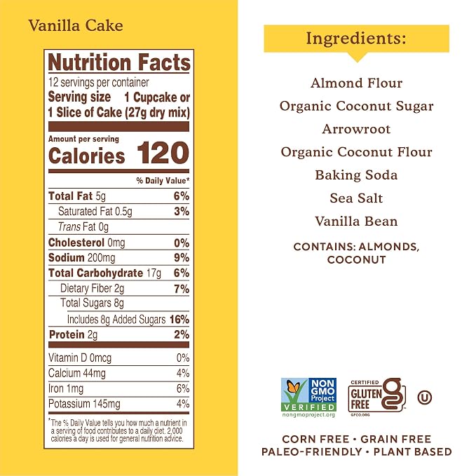 Simple Mills Almond Flour Baking Mix, Vanilla Cupcake & Cake Mix - Gluten Free, Plant Based, Paleo Friendly, 11.5 Ounce (Pack of 2)