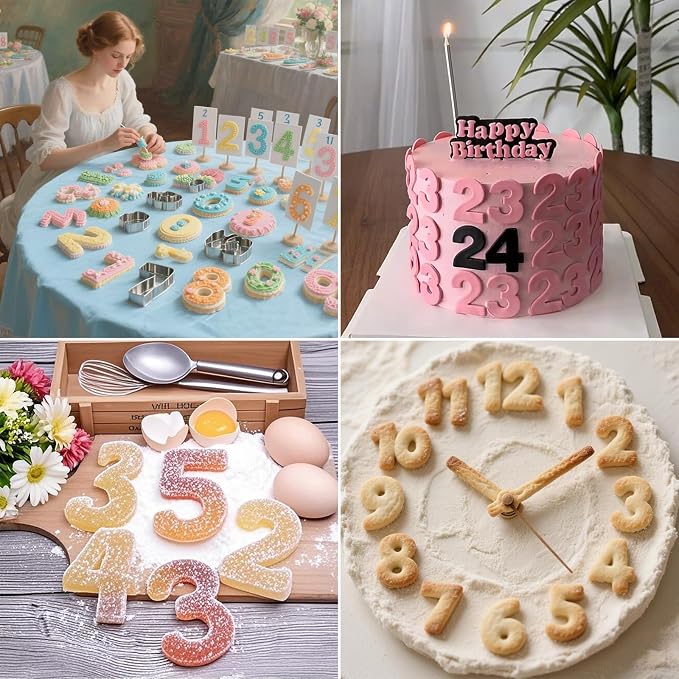 9PCS Number Cookie Cutters Set,Stainless Steel Birthday Numbers 0-8(6 Reverses to 9),3Inches Cookie Fondant Dough Numbers Kitchen Baking,for Birthday wedding family gathering Halloween Christmas Party