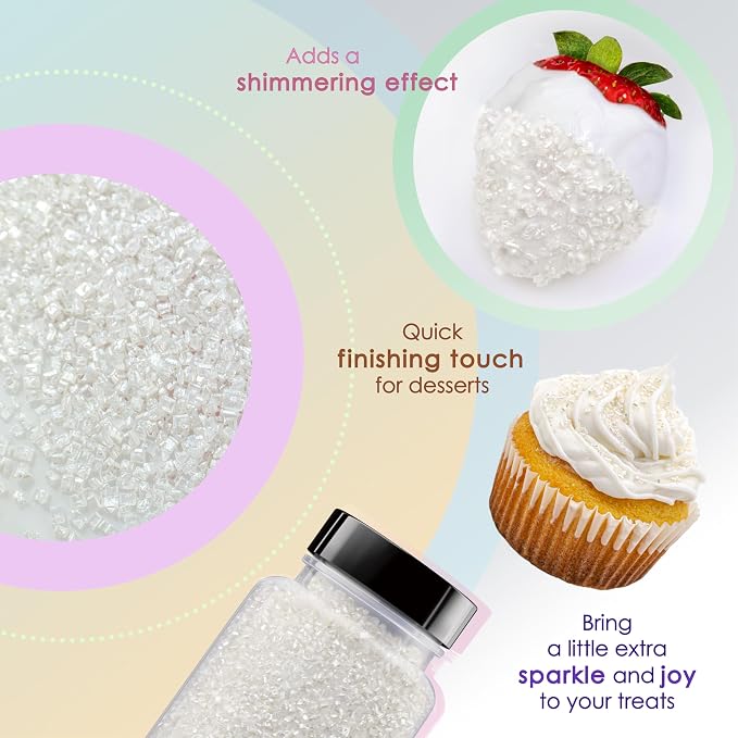 Bakerpan White Pearlized Sugar Sprinkles for Baking - 5 oz Coarse Sparkling Decorating Sugar Crystals for Baking Topping, Cookies, Cupcakes & Cake Pops | Made in USA
