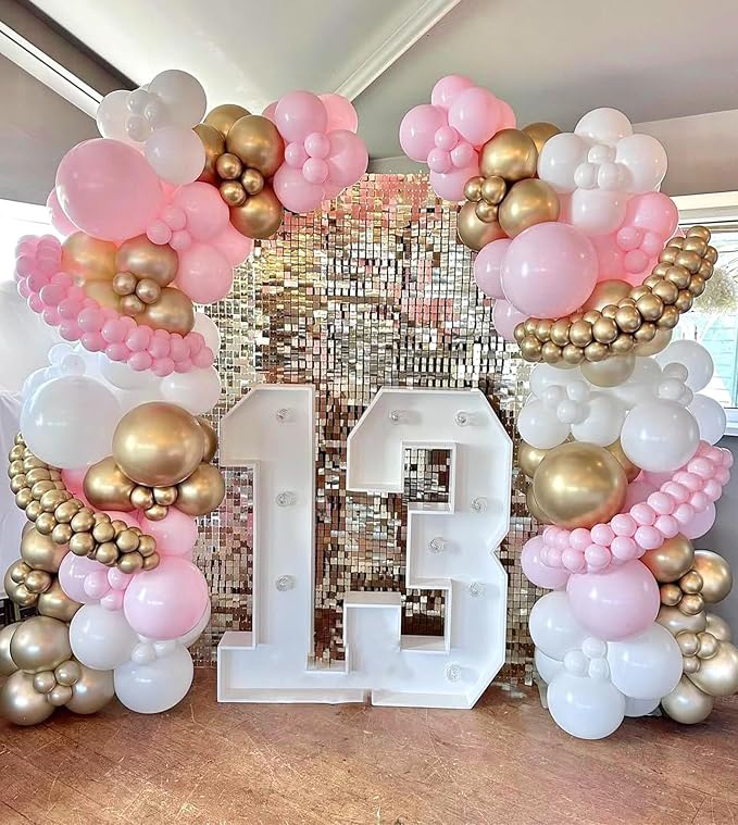 Pink and White Gold Balloons Arch Kit,154pcs 18/10/5inch Pastel Pink White and Metallic Gold Latex Balloons for Women Girls Birthday Baby Shower Wedding Bridal Shower Party Decorations