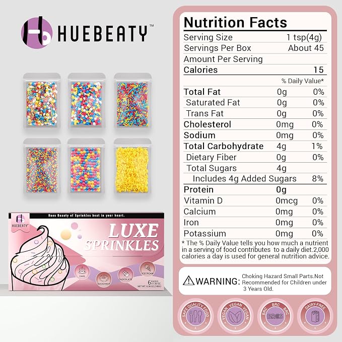 HUEBEATY 6-in-1 Cartoon Party Sprinkles for Cake Decorating – 180g Red Blue Yellow Cake Sprinkles with Flash Lightning Bolt Confetti, Jimmies, Nonpareils, Stars & Pearls – Edible Cakes, Cupcakes, Cookies & Ice Cream Topper Decorations (Primary)