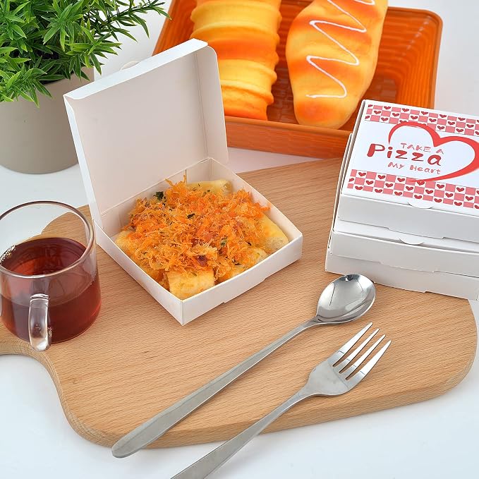 WANGDEFA 50 PCS 3.5 x 3.5 Inch Mini Pizza Boxes Square Cardboard Mini Pizza Box for Celebrations Party Favors Christmas Birthdays Valentines Day Weddings