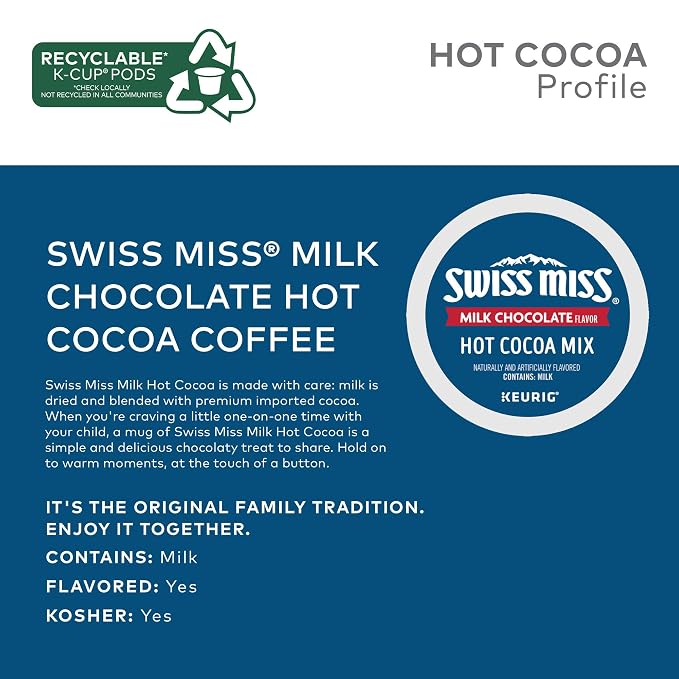 Swiss Miss Milk Chocolate Hot Cocoa, Keurig Single-Serve K-Cup Pods, 60 Count (6 Packs of 10)