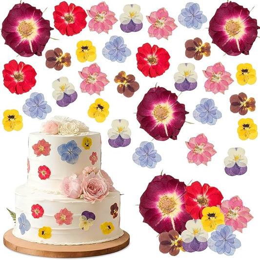 96 Pcs Natural Dried Pressed Edible Flowers for Cake Topper Decorating Cupcake Toppers Cocktails Resin Jewelry Making DIY Art Crafts