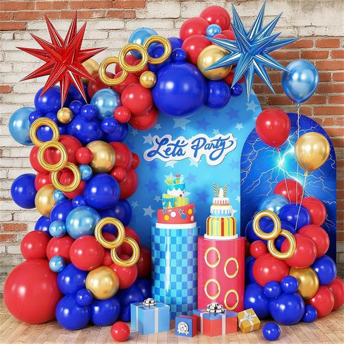 Red Blue Gold Balloons Arch Kit,Royal Blue Red Balloon Garland Kit with Star Balloon Foil Balloons for Boys Girls Birthday Party Decorations