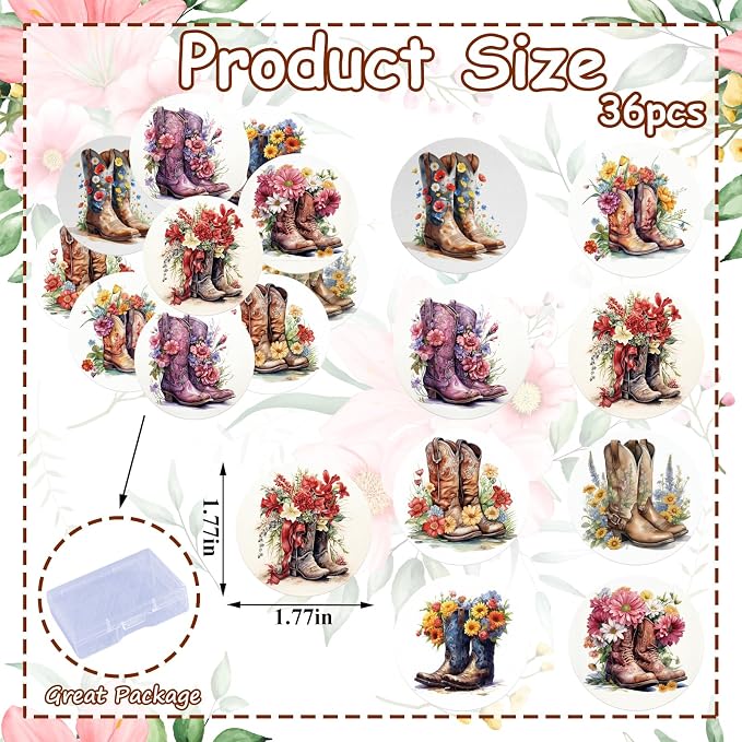 36PCS Edible Floral Horse Boots Cupcake Toppers Wafer Paper Pop-up Derby Horse Racing Cake Picks Edible Rodeo Western Boots Cupcake Toppers for Jockeys Equestrian Theme Supplies