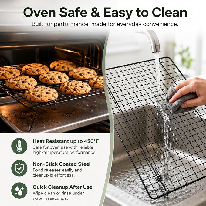 Cooling Rack, 3 Tier Stackable Cooling Racks for Cooking Baking Roasting, Multi-Level Collapsible Cookie Rack for Cakes, Oven Safe & Easy Clean (Black, 3-Tier)