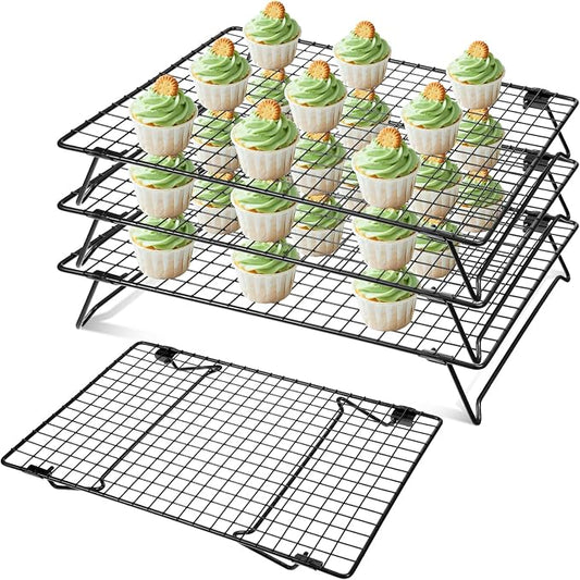 4Pcs Cooling Racks for Cooking and Baking, 13.4" x 9.4" Cookie Cooling Racks, 4-Tier Stackable Carbon Steel Wire Cooling Rack for Baking, Cookie, Pizza, Cake, Roasting, Making Jerky