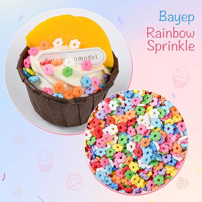 Bayep Rainbow Sprinkles for Cake Decorating Flowers Bulk Sprinkles for Ice Cream, Cookies, Baking, Cupcake Topper Colorful Sprinkles Perfect for Birthday Party Christmas Holiday Supplies 3.52 Ounce