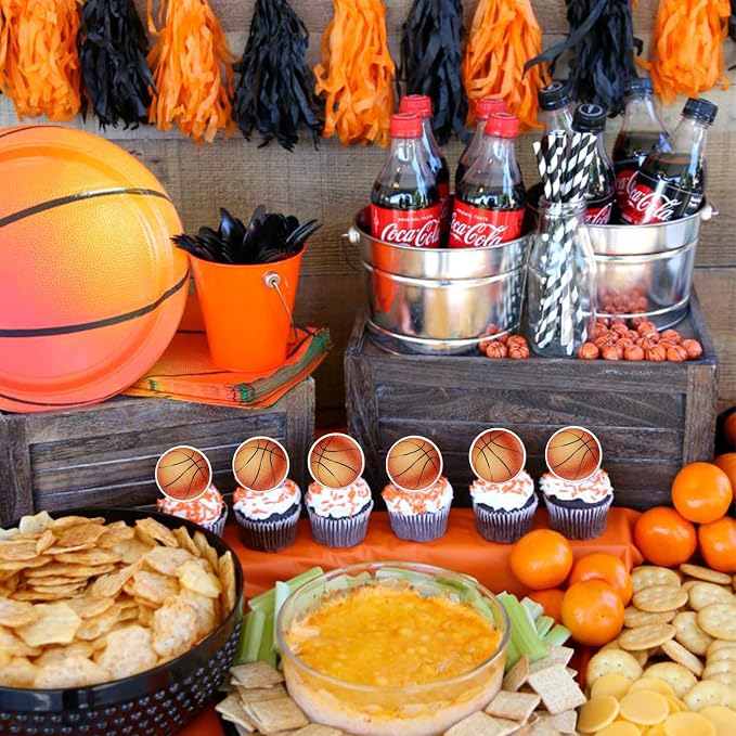48 PCS Edible Sports Balls Cake Picks Toppers for Basketball Theme Baby Shower Kids Birthday Party Cupcake Decoration Supplies