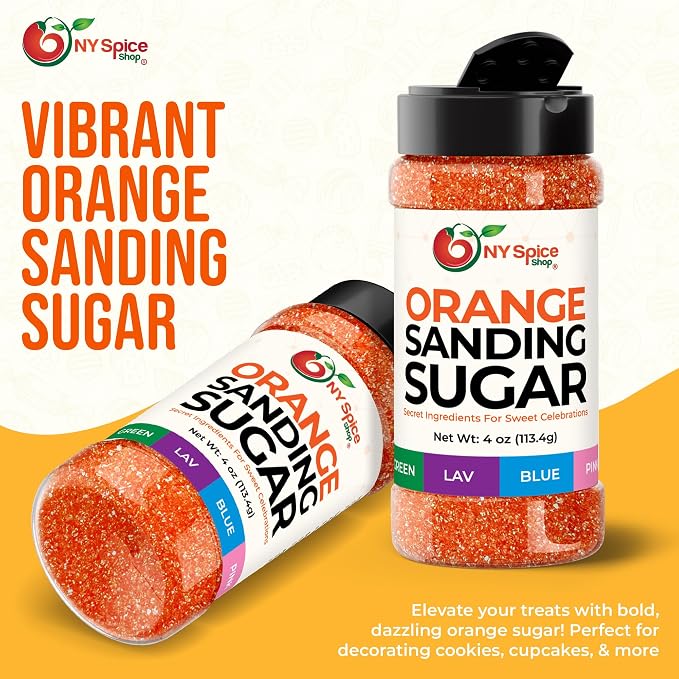 NY Spice Shop Orange Sanding Sugar - 4 Ounce Sweet Edible Sprinkles for Party Decoration, Cakes, Cupcakes, Cookies Toppings & Dessert Dishes - Colorful Sugar Sprinkles for Party Favors & Baking Treats