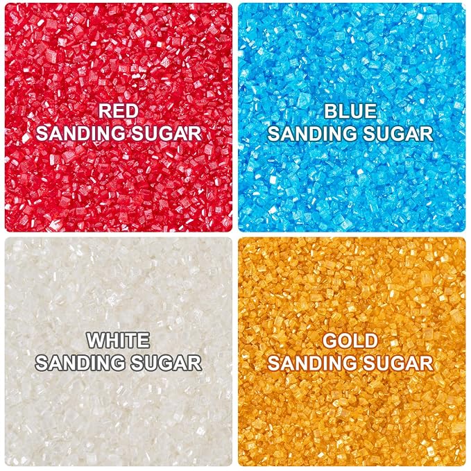 Edible Christmas Sprinkle Mix Sanding Sugar Gold Red Blue and White Crystal Candy Perfect for Cake Decorations Baking Ice Cream Cookies Cupcake Topper 6.5 ounces