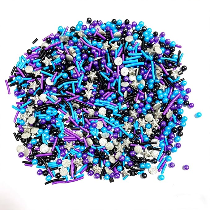 Sentovac Black Blue Sliver Purple Sprinkles Edible Galaxy Star Jimmies Confetti Pearls for Cake Decorating Candy Cupcake Cookie Baking Ice Cream Dessert Halloween Christmas Holiday Decorations