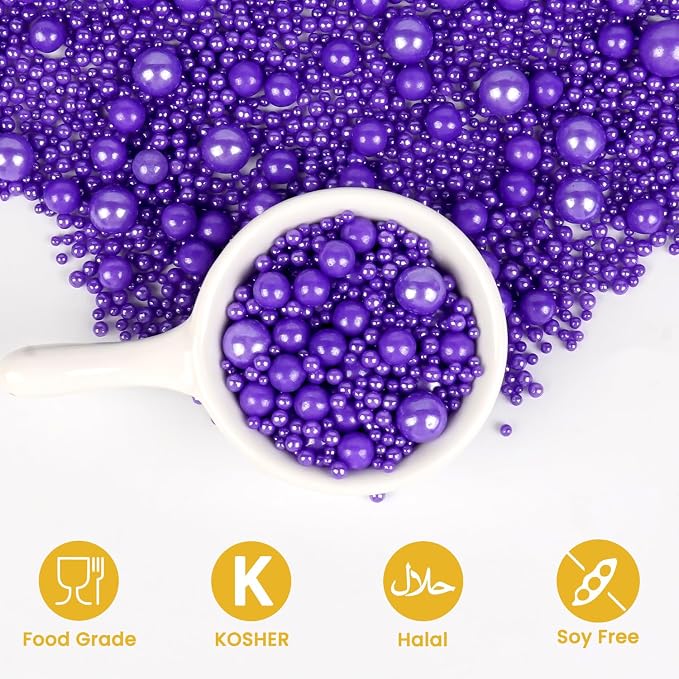 Edible Purple Pearl Sprinkles, Purple Sugar Sprinkles for Cake Decorating, Edible Cake Decorations, Cupcake Toppers, Cookies, Easter Wedding Party Supplies, 180g/6.35oz, Mix Size