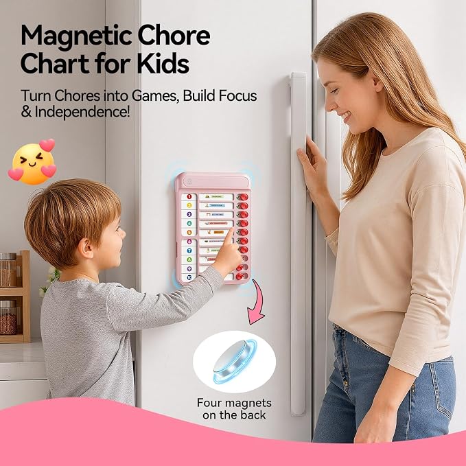 Chore Chart for Kids, to Do List Board with Sliders 19 Personalizable Sheets and Marker Visual Schedule for Kids with Autism Routine Chart Magnetic Dry Erase Board for Refrigerator, Desk, Home - Pink