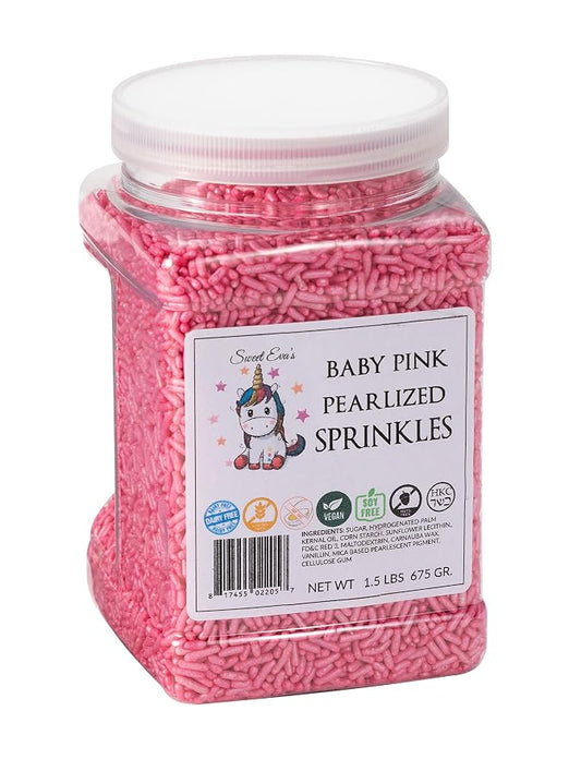 BABY PINK PEARLIZED SPRINKLES-CAKE DECORATING JIMMIES, CUPCAKES,COOKIES, AND CAKES TOPPER, BULK CANDY, LARGE 1.5 LBS. DAIRY FREE, GLUTEN FREE, EGG FREE, VEGAN, SOY FREE, NUTS FREE, KOSHER
